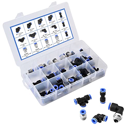 37Pcs Air Line Fitting Kit,Npt Thread Push To Connect Fittings, Nylon Tube Quick Connect Fittings 1/4",1/2",3/8" For Industrial Workshops #TOP7