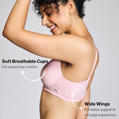 Image of NYKD NYB198 Cotton Lightly Padded Non Wired 3 /4th Coverage T-Shirt Bra Multiway Detachable Straps Invisible Under Clothes