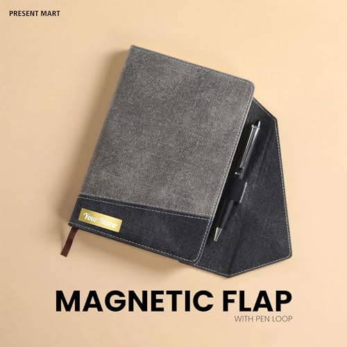 Image of FoldBook Mail Personalized Name Print A5 Notebook with Magnetic Flap Closure, Envelope Style 3-Fold Cover, 192 Pages Premium 80 GSM Paper, Bookmark Ribbon, Custom Journal Diary for Office School Gifts (GREY)