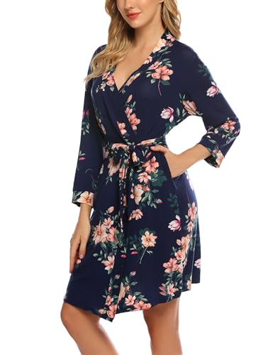 Image of HOTOUCH Womens Robe Lightweight Short Knit Bathrobe Soft Ladies Sleepwear with Pockets