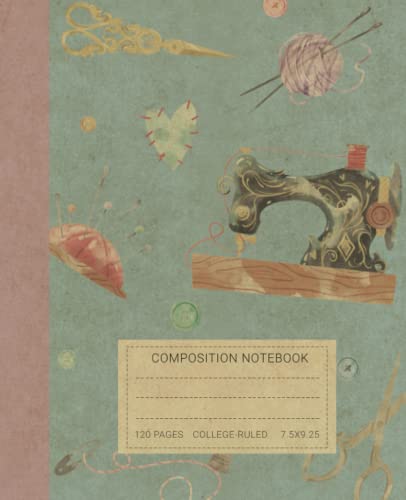 Composition Notebook: Beautiful Vintage Illustration of Sewing Machine and Supplies - Book For Notes. Perfect Gift For Sewing Lovers image 2