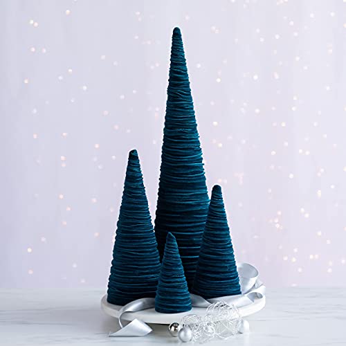 Image of Your Heart's Content Velvet Trees Set of 4 Teal, Rustic Home Decor, Valentine Tabletop Tree, Modern Glam, Blue Home Accent, Wedding Centerpiece, Minimalist (Teal)