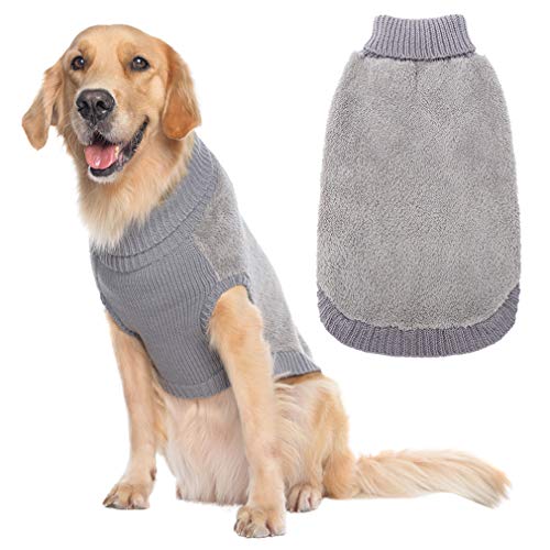 PUPTECK Turtleneck Knitted Dog Sweater - Furry Dog Cold Weather Clothes Outfits, Soft Pet Jumpsuits Warm Winter Coat for Small Medium Large Dogs