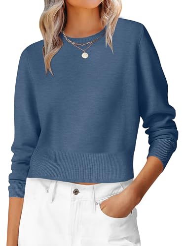 Image of ANRABESS Women's Long Sleeve Sweaters Cropped Crew Neck | Business Casual Tops,Light Weight Comfy Knit,Pullover ShortSweater,Basic Classic,Fall Fashion Winter Layer Clothes