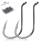 FishTrip Octopus Hooks Fishing Saltwater - 100pcs Offset Beak Fish Hooks/Closed Eye/Barded/Black for Fishing Rigs Bass Catfish 2/0