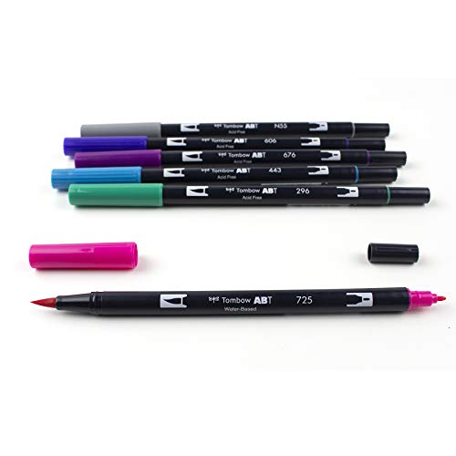 Image of Tombow 56212 Dual Brush Pen Art Markers, Galaxy, 6-Pack. Blendable, Brush and Fine Tip Markers, Multicolor