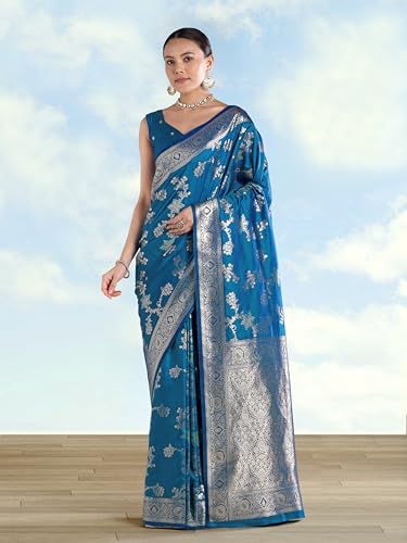Image of Monjolika Fashion Women's Banarasi Silk Zari Woven Saree With Dupatta