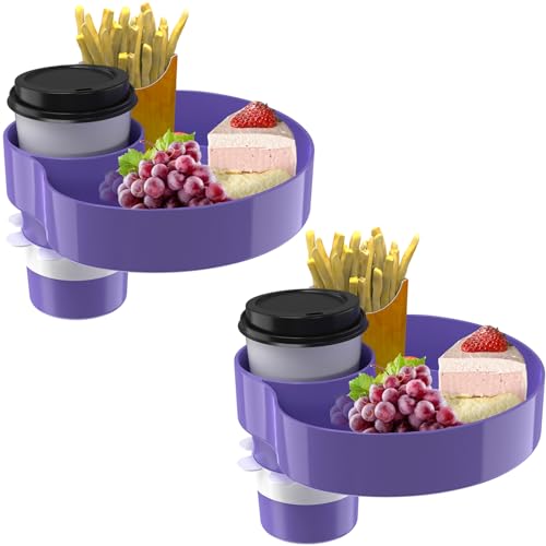 Image of [2 Packs] Kids Car Seat Tray, Travel Tray with Cup Holder for Toddler Baby, Kids Car Seat Food Snack Organizer for Road Trip, Stroller snack Organizer Travel Must Haves (Purple, 2 PCS)