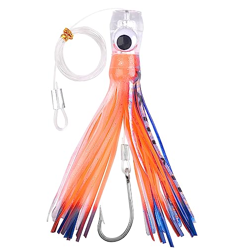 Saltwater Fishing Lures 6/9inch Trolling Lures for Marlin Mahi Tuna Dolphin Shark Big Game Deep Sea Fishing Baits Squid Skirts Rigged Hooks Ocean Gear Tackle