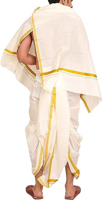 Kolakeer™ Men's 9x5 Panjakejam Dhoti with Angavastram - 3.3 Mtrs Dhoti with 1.5 Mtrs Angavastram2