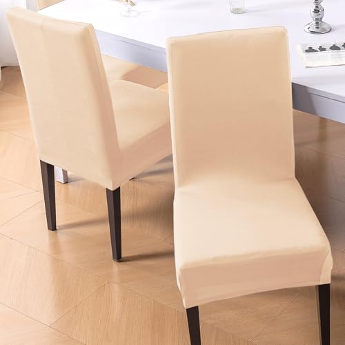 Image of HOKIPO 'SereneSolids' 140 GSM Stretchable Dining Chair Cover - Set of 1, Beige (AR-6246-BGE)