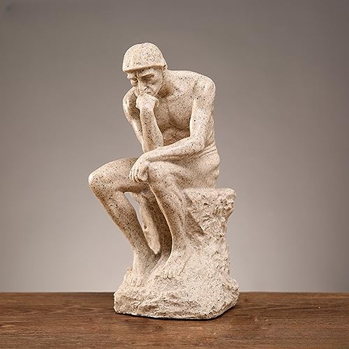 Thinker Sculpture Statue Home Living Room Wine Cooler Decorations Desktop Entryway Thought Art Crafts(Sandstone)