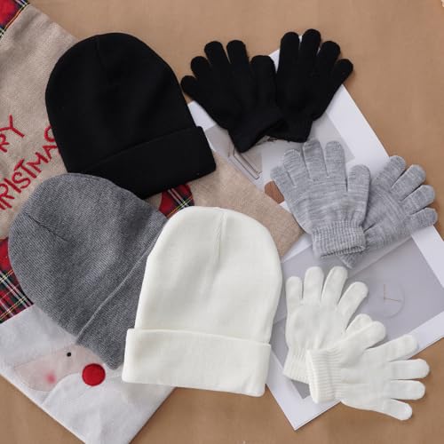 Image of 6 Pack Winter Hats and Gloves Beanies Hat and Glove Set Warm Beanies Hat Elasticity Full Finger Glove for Cold Weath