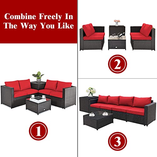 Dortala 4-Piece Outdoor Patio Furniture Set, Weather Resistant Pe Rattan Conversation Set With 2 Loveseats, Outdoor Sectional Sofa Set With Comfy Cushions For Garden And Poolside, Red #TOP7