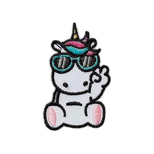 Unicornio con gafas animales - Parches termoadhesivos bordados aplique para ropa, tamaño: 2,9...