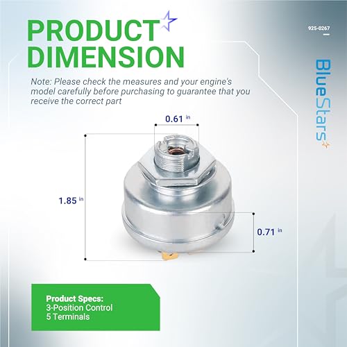 image for BlueStars 925-0267 STD365402 Ignition Switch 3 Position 5 Terminals - 