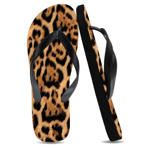 Flip Flops Unisex Leopard Print Beach Rubber Shower Shoes Anti-Slip Lightweight Basic Thong Sandals Trendy Summer Yoga Mat Slippers Comfortable Footwear Pool Slides