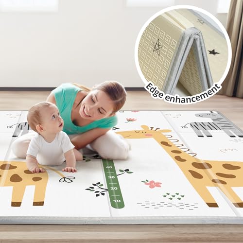 Image of Foldable Baby Play Mat, PIGLOG 0.6in Thick Waterproof Playmats for Babies and Toddlers Kids, Safe Foam Playmat for Tummy Time, 50x50 Playpen Mat, Reversible Portable Baby Floor Mat for Infant, Giraffe