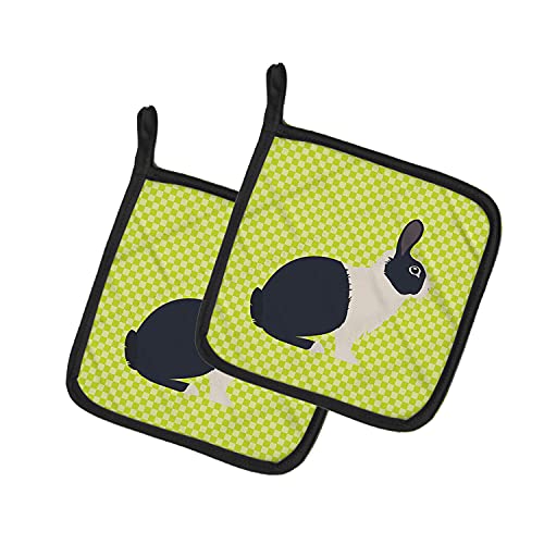 Caroline's Treasures BB7784PTHD Dutch Rabbit Green Pair of Pot Holders Kitchen Heat Resistant Pot Holders Sets Oven Hot Pads for Cooking Baking BBQ, 7 1/2 x 7 1/2
