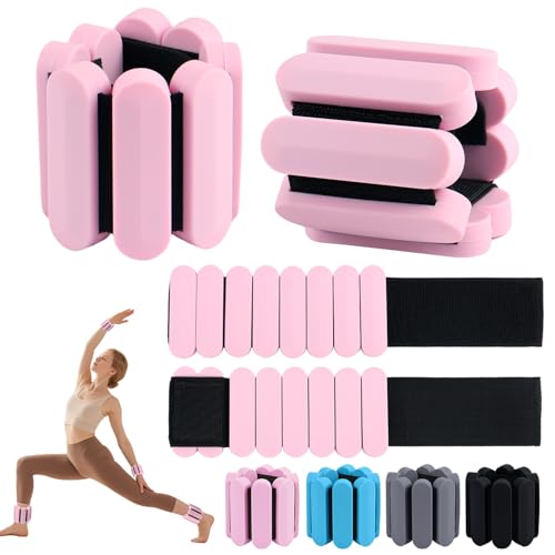 Wrist Weights – Adjustable Ankle Wrist Weights for Women & Men – Set of Weighted Bangles 2 lbs (1 lb Each) | Arm and Leg Weights for Pilates, Yoga, Running & Walking (pink)