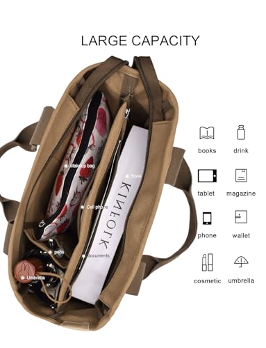 Image of TeeYee 16oz Canvas Tote Bag Casual Multi pockets Handbags Large Capacity Shopping Shoulder Bag with Pocket Bags Work Purses