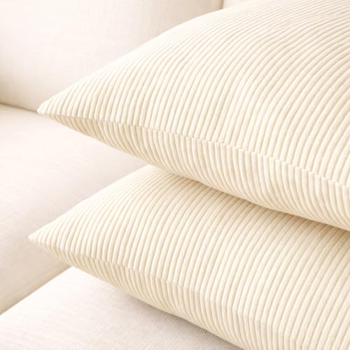 Image of Encasa XO Corduroy Cushion Covers, No Inserts, Set of 2, Cream