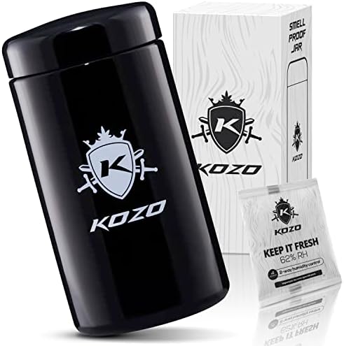 KOZO Black Glass Airtight Storage Jar, with UV Protection. Airtight Container with Humidity Pack. Keep your Serving Spices, Herbs Fresh for Longer Small, Stylish Half oz Size (1 OZ - 500ml)