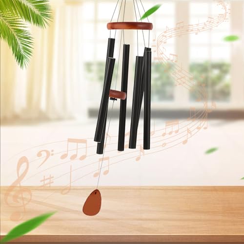 Tarkenstin Windspiele,6 Rohre Windspiele für Draußen Hängend Klare Töne, Windspiel Garten Rostbeständig Wind Chimes für Garten, Balkon, Draußen Langlebiges Windspiel Metall (Schwarz)