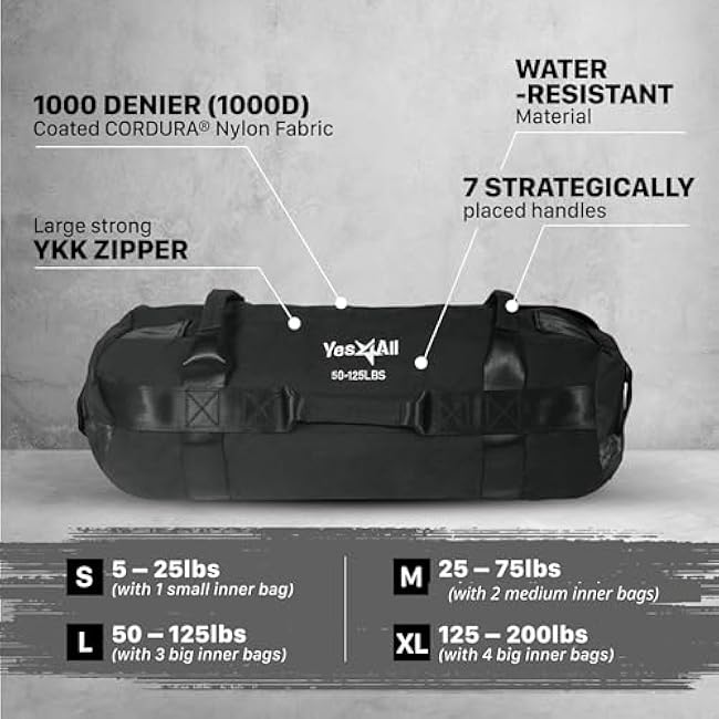 Yes4All Workout Sandbags, Heavy Duty Sandbags - Black - L