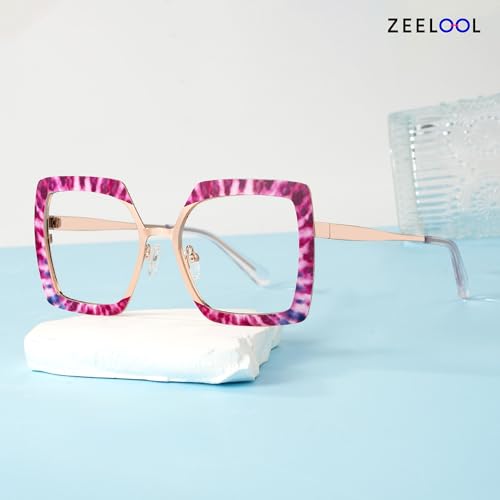 Image of Zeelool Fashion Glasses Frame for Women, Metal Square Eyeglasses Eyewear Frame with Non-prescription Clear Lens ZJGM150137