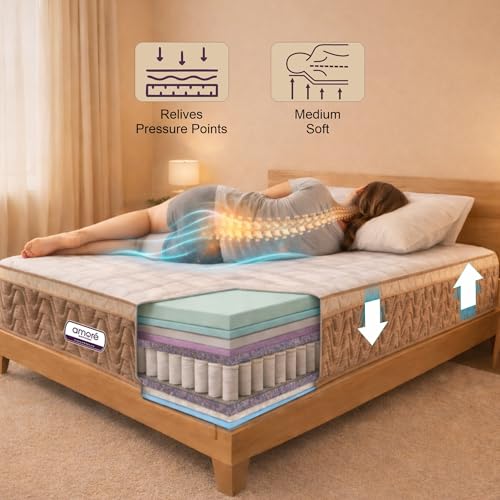 Image of AMORE Medico 8-Inches Plush Quilted Eurotop Pocket Spring Mattress|80x72x8 King Size|Medium Soft|7-Zone Motion Isolation|CertiPUR-US Certified HR Foam|CertiGuard Technology