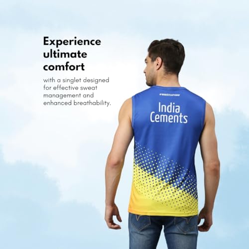 Image of playR x CSK Training Singlet 2023 - Regular Fit Unisex Adut Sports Singlet, CSK Fanwear for Outdoor, Training, Casual Wear All Season