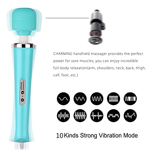Image of CHARMING Wired Powerful Handheld Back Massager with 10 Strong Vibrations Modes, Personal Therapy Massager for Sports Recovery, Muscle Aches, Body Pain-Light Blue