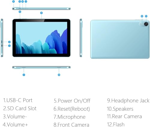Image of ECOPAD 10.1 Inch Tablet, Android 15 Tablets 12GB(4+8) RAM / 64GB ROM / 1TB SD Card Expansion, 1280x800 IPS HD Touchscreen, 6000mAh Battery, Bluetooth 5.0, Dual Cameras, GMS, Dual Band WiFi, Blue