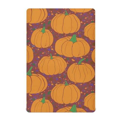 Moudou Autumn Harvest Pumpkin Playard Sheet for Boy Girls, Soft Breathable Fitted Toddler Sheet for Standard Playard Bed Mattress, 39 x 27 x 5 Inch