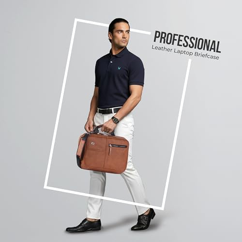 Image of Gear Professional 16L /12 inch Small Faux Leather Water Resistant Laptop Briefcase /Office Bag /Laptop Messenger Bag for Men /Women(Tan-Black)