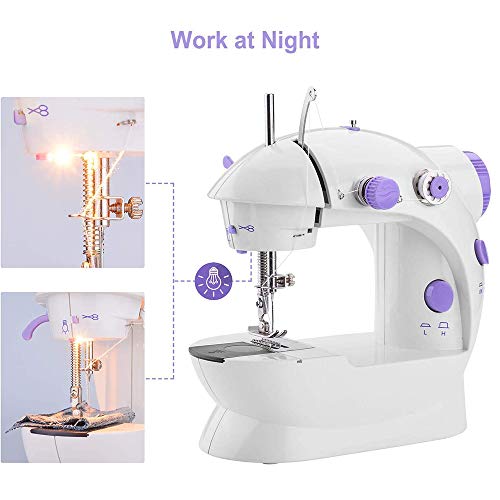 Mini-naaimachine, multifunctionele draagbare elektrische naaimachine, verstelbaar, 2 snelheden, met voetpedaal voor huishouden, reizen, kinderen, beginners, doe-het-zelf liefhebbers, paarse borduurmachine, EU-stekker - Image 4