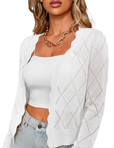 CARDYDONY Women's Long Sleeve Cropped Cardigan Sweaters Open Front Hollow Out Shrugs S-XL