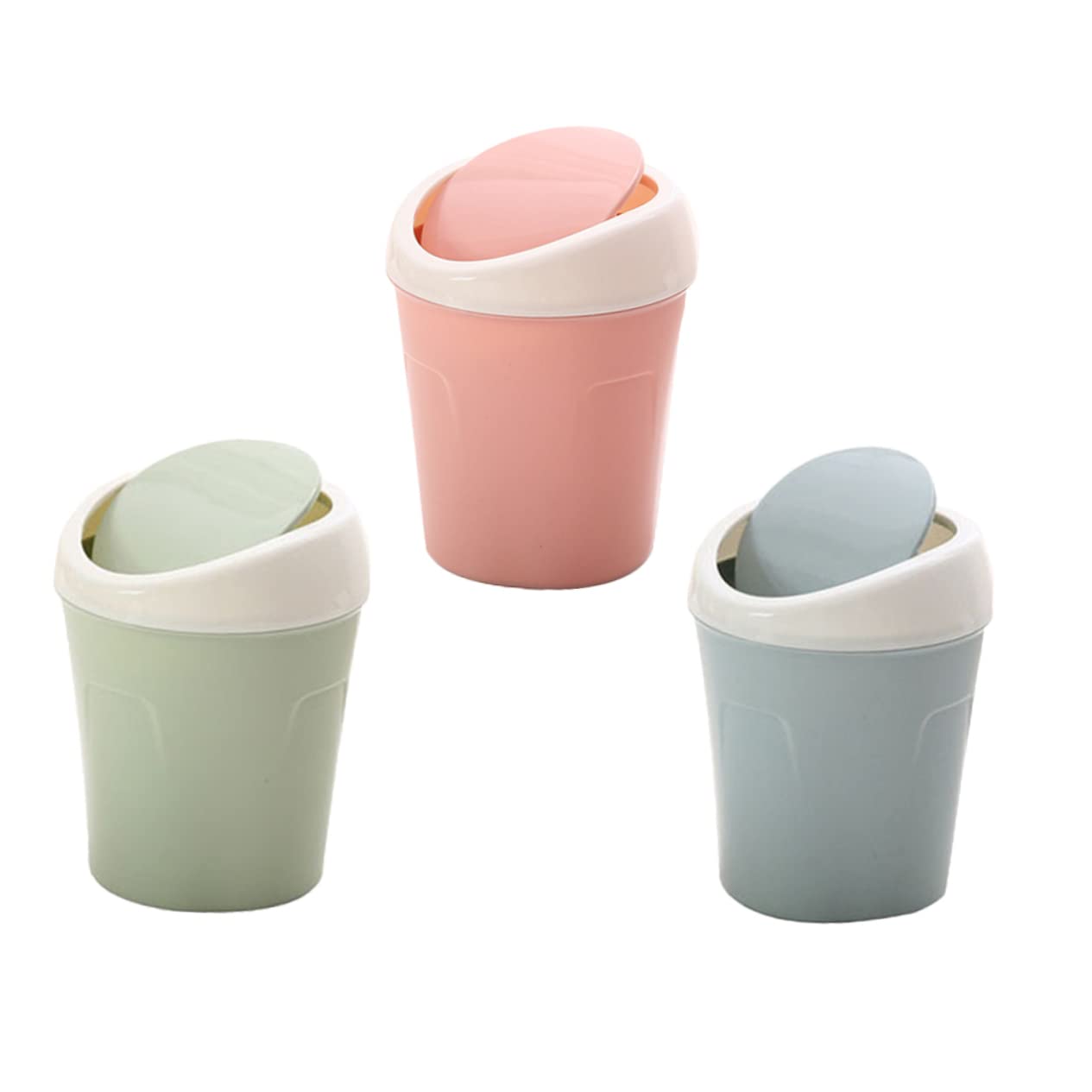 3pcs Mini Desktop Trash Can Stylish Rubbish Bins Blue Green Pink for Home Office Organization Compact Waste Storage Easy Open Close Lids