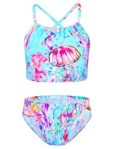 Image of TENVDA Girls Swimsuit 2-Piece Halter Tankini Set Beach Sport Bathing Suit UPF 50+ Swimwear