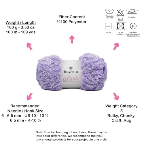 Image of Plush Faux Fur Bulky Yarn, Super Soft Fluffy Fuzzy for Knitting Crocheting Crafting, 100 Gram (3.53 Ounces) 109 Yards (100 Meters) (Lilac)