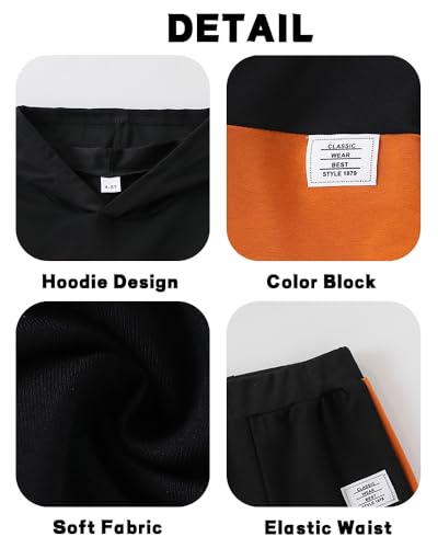 Image of Boys Sweatsuit Long Sleeve Color Block Hoodie Sweatshirt and Jogger Pants 2PC Sets Fall Clothes (Sizes: 4-8)