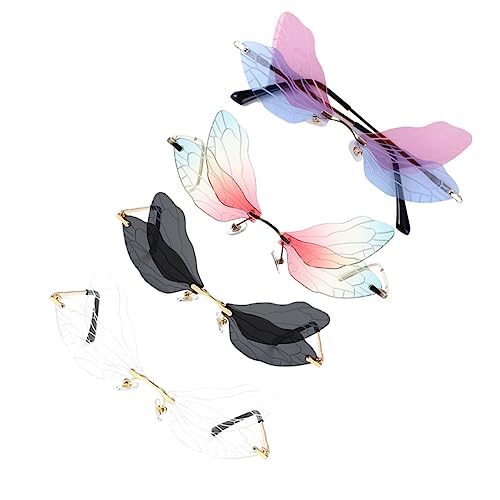 Ipetboom Unique Dragonfly Wing Shape Sunglasses Frameless Metal Lens for Men Women