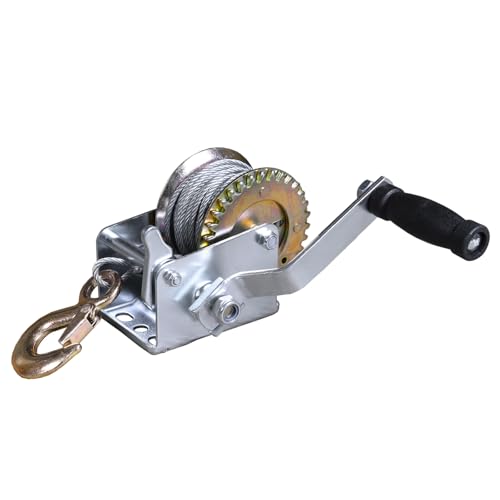 Image of BIG RED Torin Manual Hand Crank Winch: 26.3ft Steel Cable with 600lbs Capacity, Silver