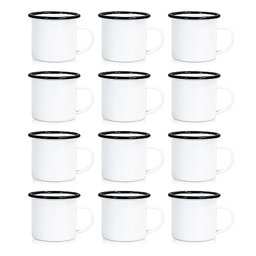 MAIKESUB 12 pcs Sublimation Blanks Enamel Mug 12 OZ with Black Rim Camping Travel Coffee Metal Mug Can be used as a gift for Christmas Thanksgiving Mother's Day Father's Day