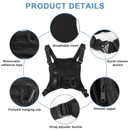 Image of GUSTAVE Chest Bag for Men Women Black Tactical Vest Bag Waterproof Multi-pockets Adjustable Rig Bag for Running, Cycling, Sports, Workouts, Outdoor