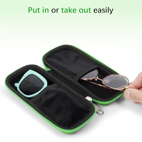 Image of Double Eyeglasses Case Hard Shell Dual Sunglasses Organizer with Zipper Closure Travel Eyewear Storage for Vehicle