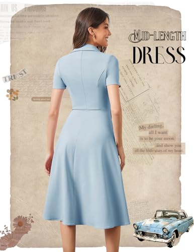 Bridesmay Vintage Cocktail Tea Party Dresses Collar Short Sleeve Fit and Flare Work Church Dress4