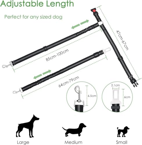 URAQT Hunde Sicherheitsgurt,2 Stück Anschnallgurt Auto mit Universalstecker Hundesicherheitsgurt mit Elastischer Ruckdämpfung und Starke Karabiner 2 in 1 Verstellbares 64-79cm Hundegurt fürs Auto
