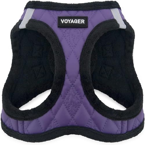 Image of Best Pet Supplies - All Weather Plush, Reflective, No Pull Harness for Small, Medium Dogs, Cats - Secure with Hook & Loop Fastener, Buckle, Double D-Rings - Purple Faux Leather, XS